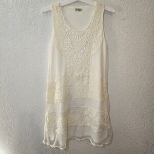 MAGIC Ivory Lace Boho Tunic Dress Sheer Crochet Sleeveless Festival Cottagecore